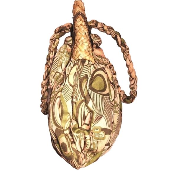 Sun 'N Sand Green and Tan Woven Straw & Fabric Summer Tote 12"X14"(flat) - Picture 6 of 11